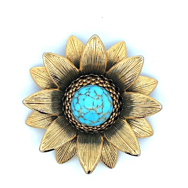 Plush satin brooches-Estate Imitation Turquoise Costume Flower Brooch