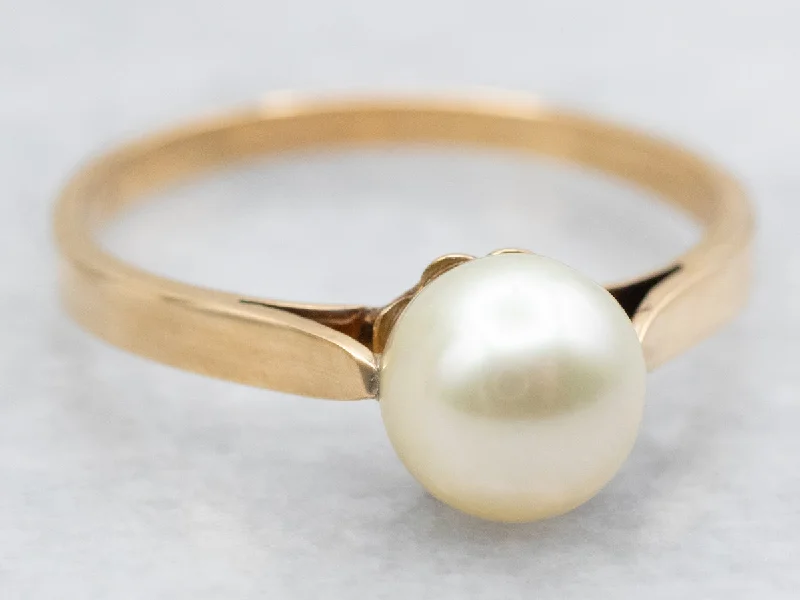 Tiny heart rings-Champagne Pearl Solitaire Ring in 18-Karat Yellow Gold