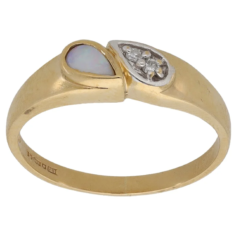 Forever band rings-9ct Gold Opal & 0.02ct Round Diamond Dress/Cocktail Ring Size N