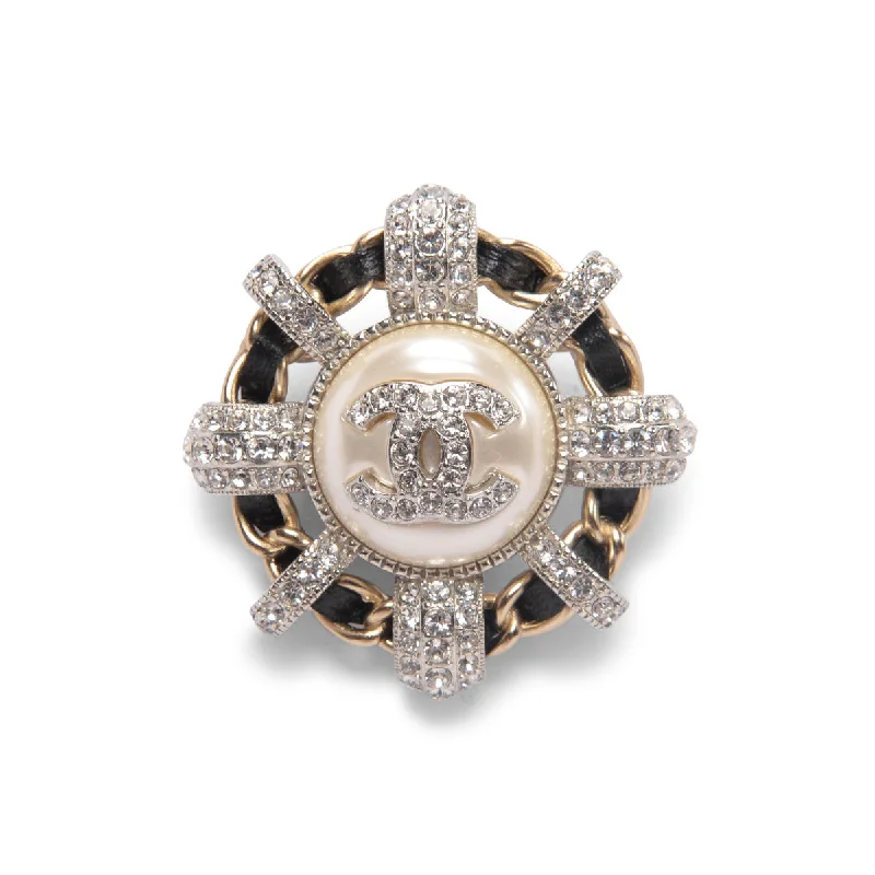 Ethnic bead brooches-Chanel Crystal & Chain CC Brooch