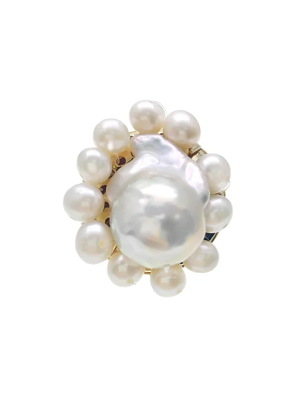 Aquamarine brooches-White Baroque Pearl Handmade Brooch HP002