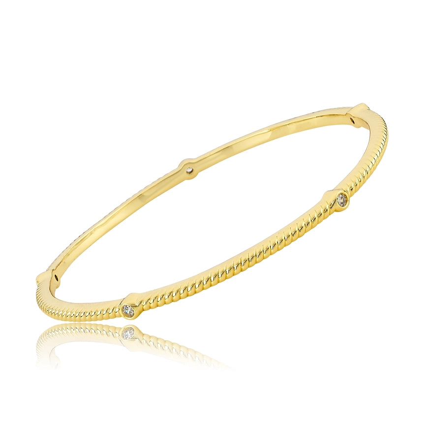 Wide gold bracelets-Gold Plated CZ Station Rope Bangle