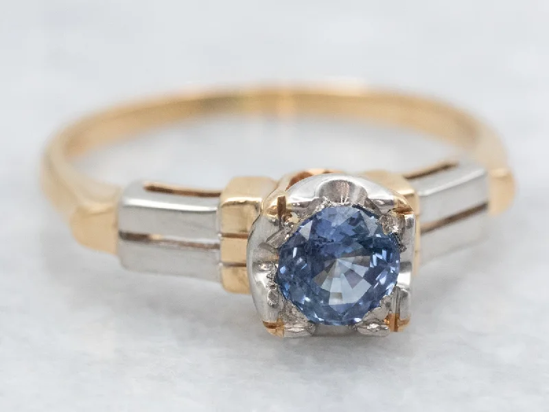 Round gem rings-Retro Sapphire Solitaire Engagement Ring