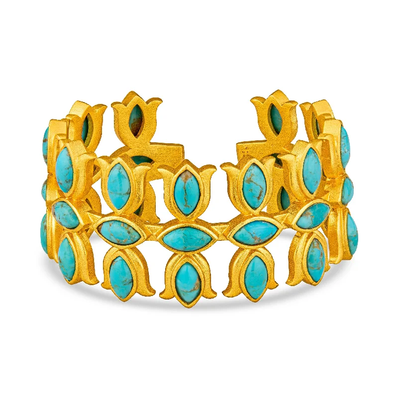 Daisy motif bangles-Flower Crown Cuff - Turquoise