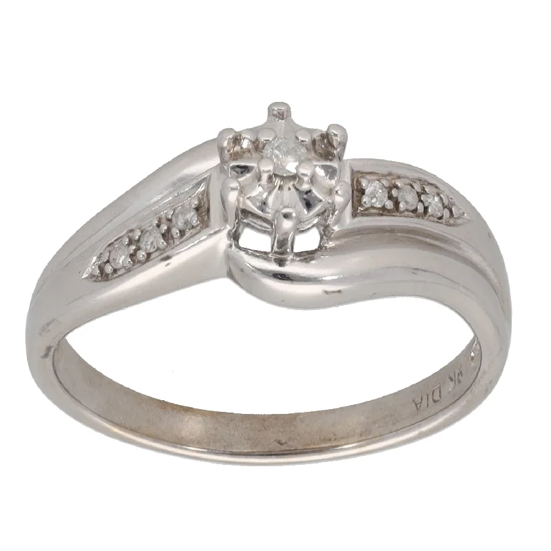 Oversized cocktail rings-9ct White Gold 0.09ct Diamond Solitaire Ring With Accent Stones Size O