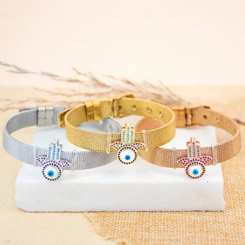 Hidden clasp bangles-Rainbow Hamsa Watch Belt