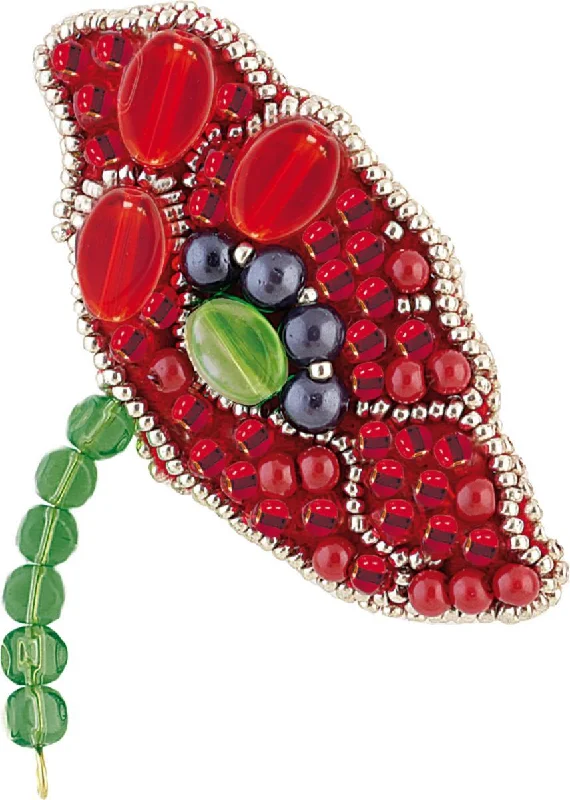 Tiered design brooches-BP-175C Beadwork kit for creating brooch Crystal Art "Red petals"