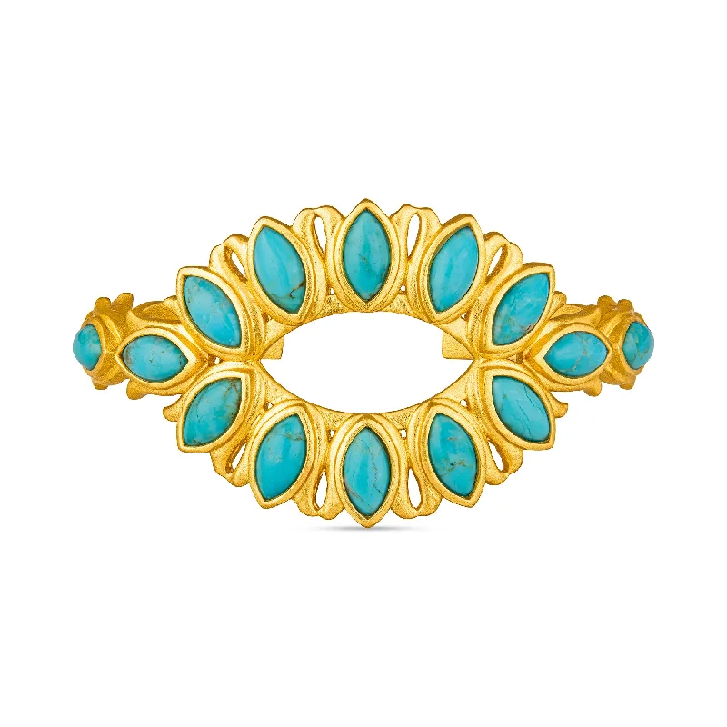 Bead trim bangles-Water Lily Cuff - Turquoise