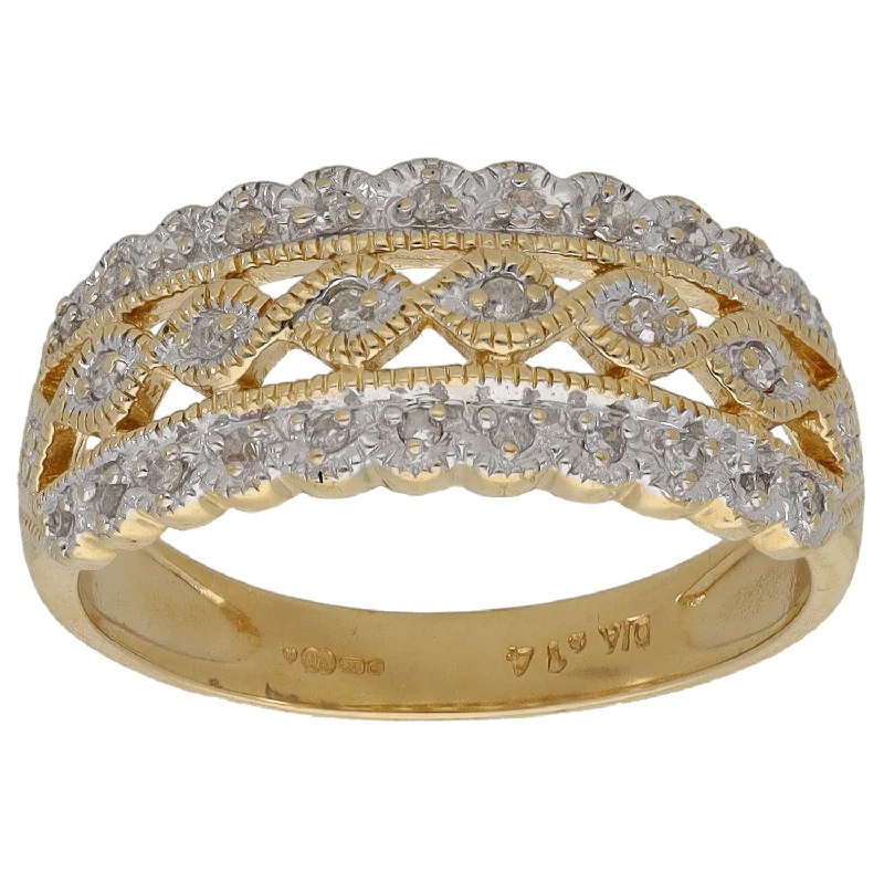 Wide band rings-9ct Gold 0.14ct Diamond Dress/Cocktail Ring Size O