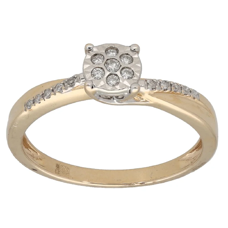 Spring band rings-9ct Gold 0.10ct Diamond Cluster Ring Size K