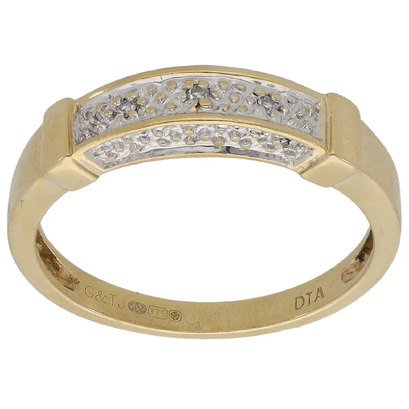 Hidden clasp rings-9ct Gold 0.015ct Diamond Half Eternity Ring Size M