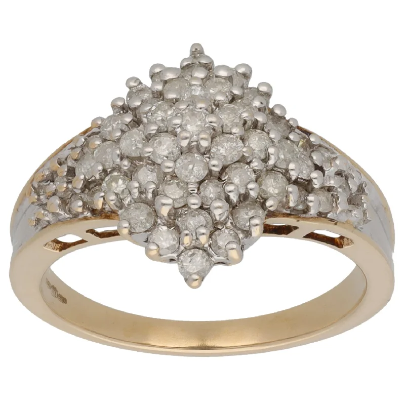 Pentagon shape rings-9ct Gold 1.02ct Diamond Cluster Ring Size P