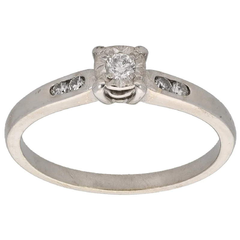 Wood grain rings-9ct White Gold 0.13ct Diamond Solitaire Ring With Accent Stones Size N