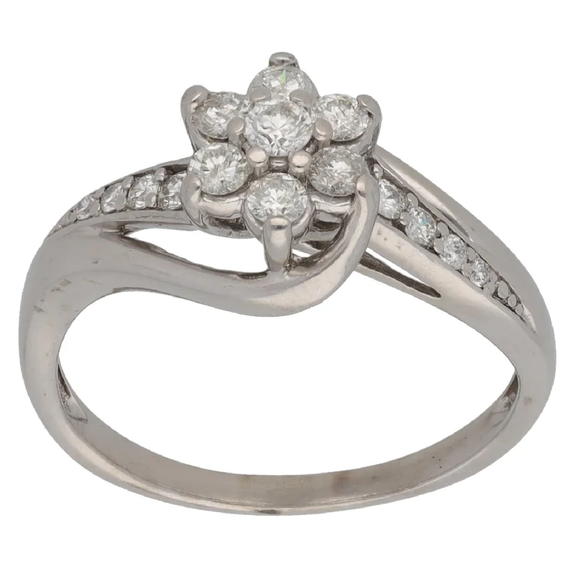 Plated silver rings-9ct White Gold 0.42ct Diamond Cluster Ring Size N