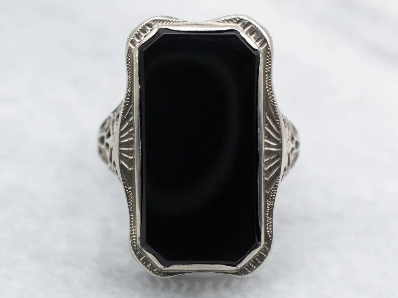 Coiled wire rings-Art Deco Black Onyx Dinner Ring