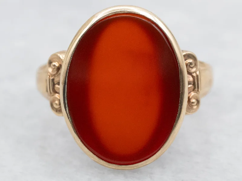 Citrine stone rings-Victorian Revival Plainville Stock Co. Gold Carnelian Ring