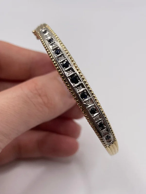 Open cuff bangles-9ct gold sapphire and diamond bangle