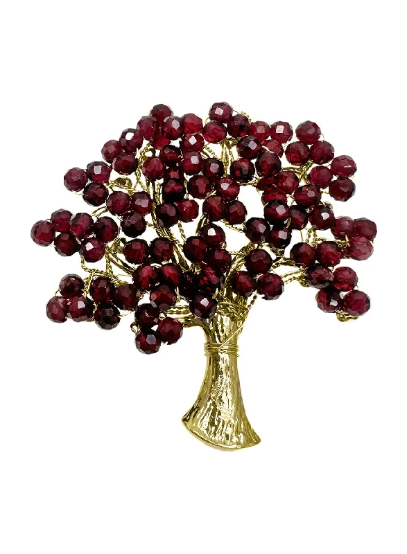 Curved gem brooches-Natural Garnet Handcrafted Tree Brooch NP002