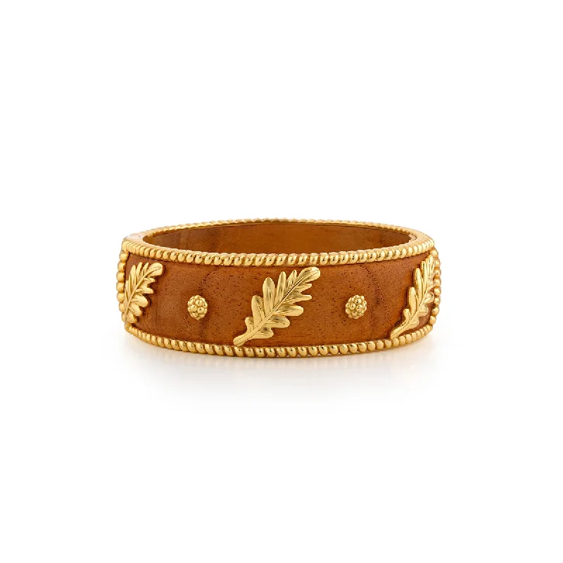 Gem link bracelets-Forest Walk Oak Leaf Bangle - Teak