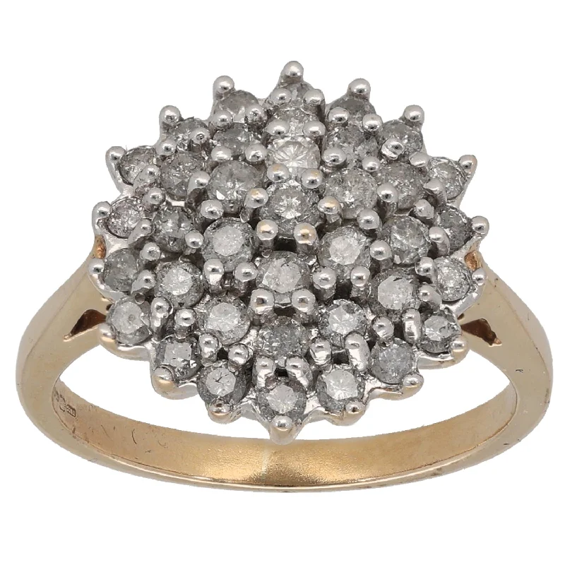 Regency style rings-9ct Gold 0.76ct Diamond Cluster Ring Size M