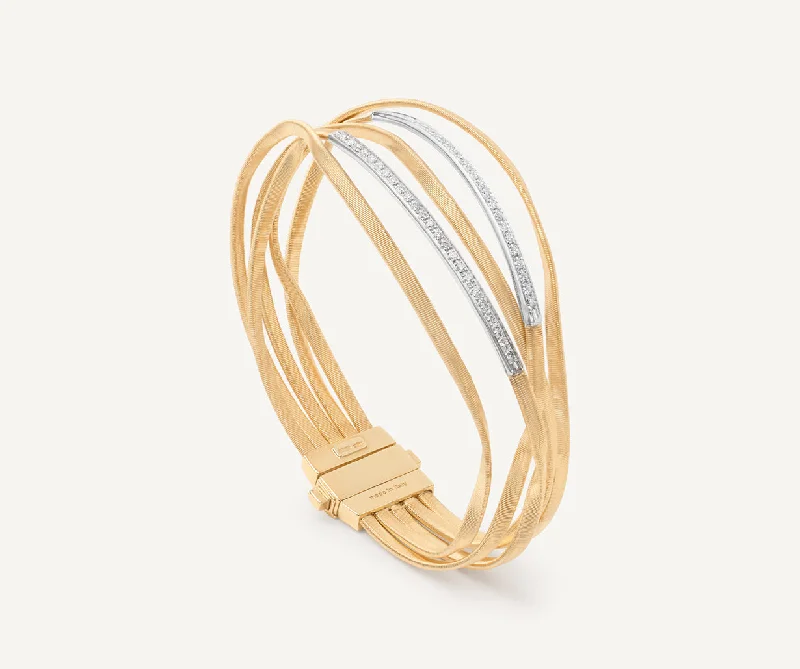 Glimmering druzy bangles-18K Yellow Gold 5-Strand Bangle With Diamond Bars