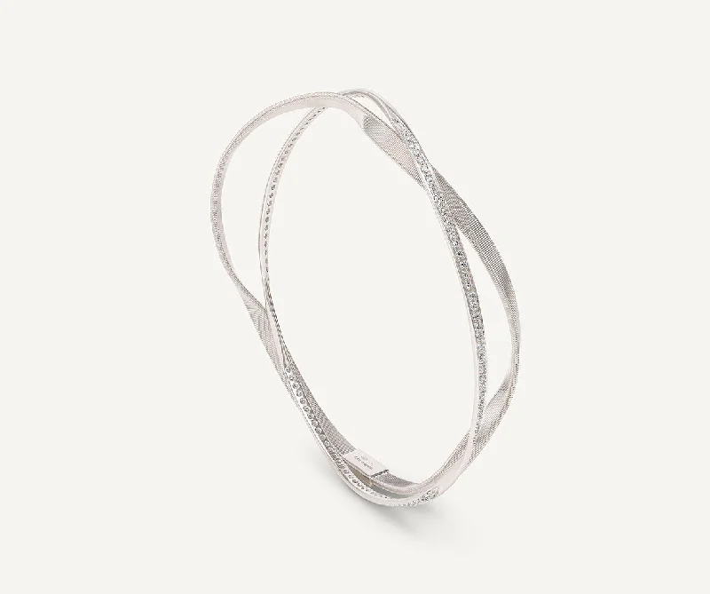 Rough cuff bracelets-18K White Gold 2-Strand Bangle With Diamonds