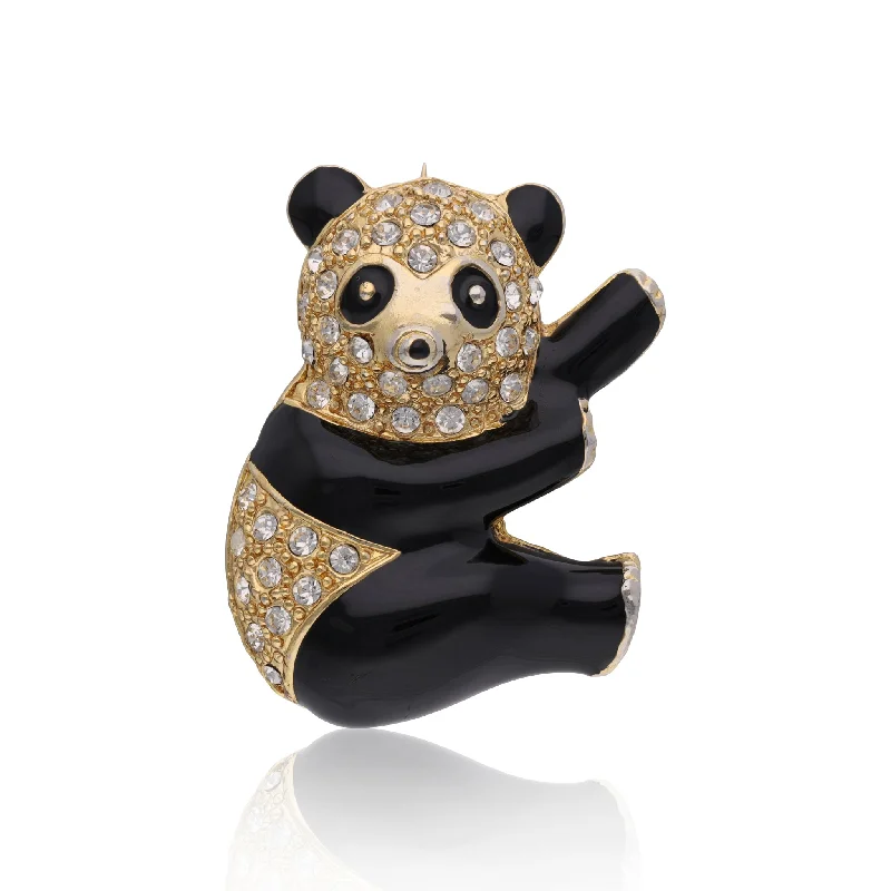 Artistic shape brooches-Contemporary Panda Pin Brooch In Enamel And Rhinestones