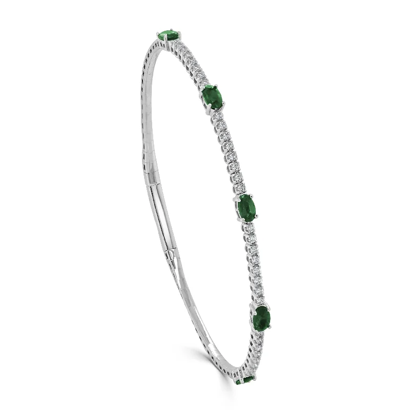 Hand-carved bracelets-Joelle Collection Diamond & Gemstone Bangle Flexible 14K Gold Emerald, Sapphire