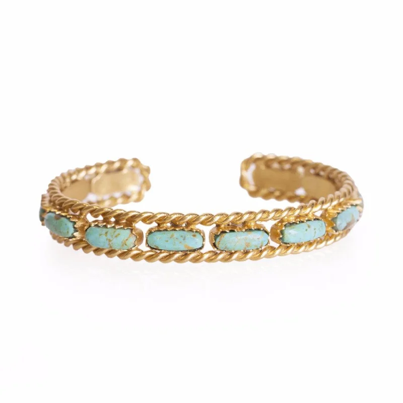 Natural wood bracelets-Cable Bangle - Turquoise