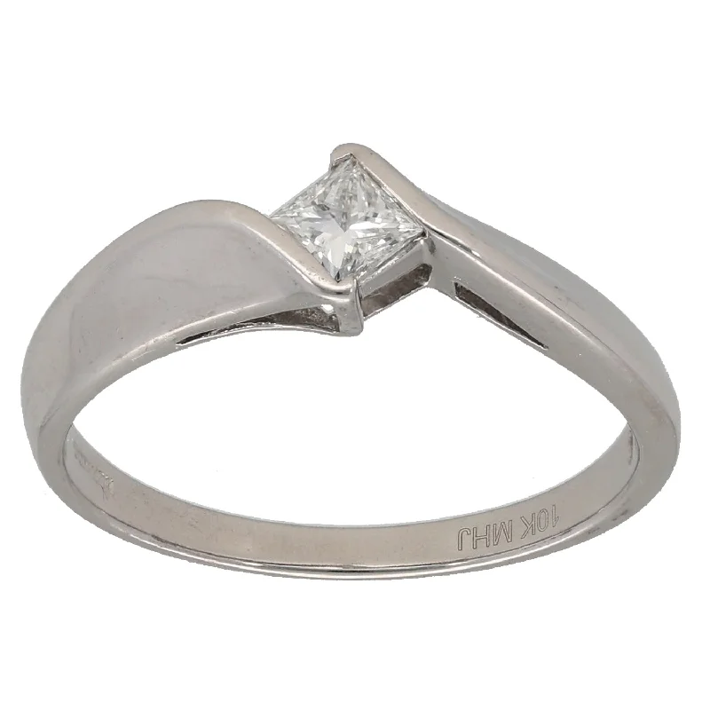 Bird motif rings-9ct White Gold 0.20ct Diamond Solitaire Ring Size M