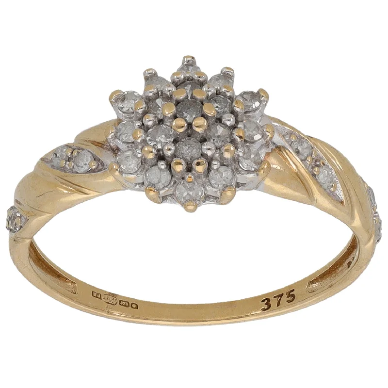 Retro lock rings-9ct Gold 0.25ct Diamond Cluster Ring Size N