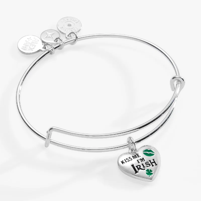 Smoky quartz bracelets- “Kiss Me I’m Irish” Charm Bangle