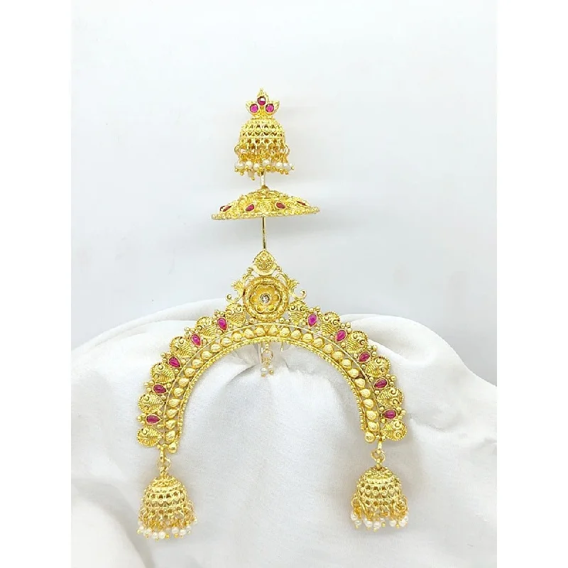 Plated gold brooches-Akruti Collection Gold Plated Kundan Hair Brooch