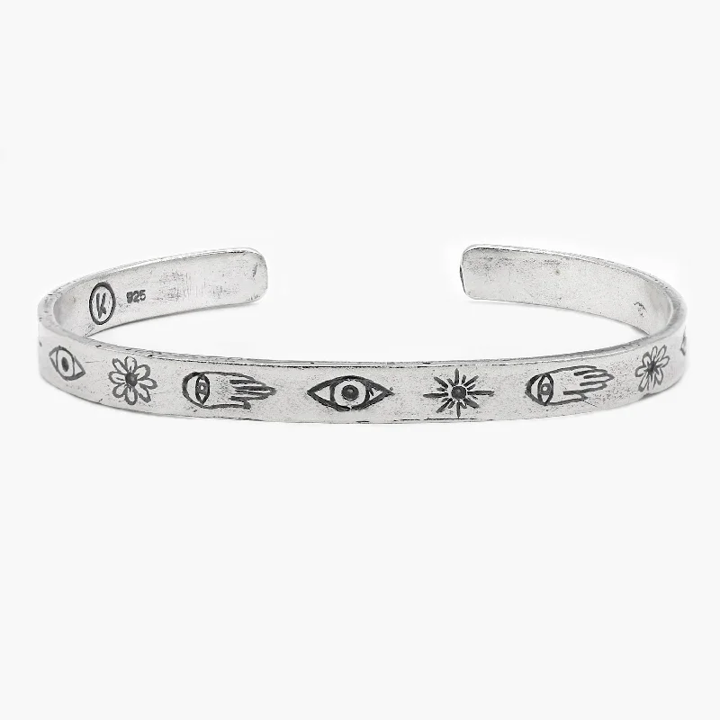 Ornate filigree bangles-Sterling Silver Signature Bangle With Engraved Symbols