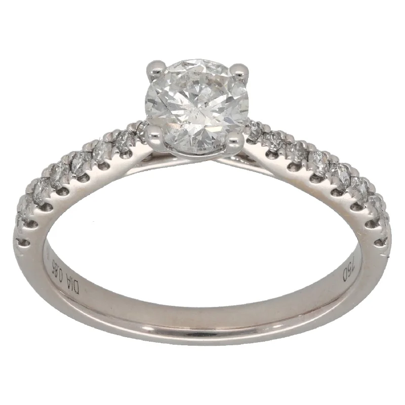 Rough band rings-18ct White Gold 0.85ct Diamond Solitaire Ring With Accent Stones Size M