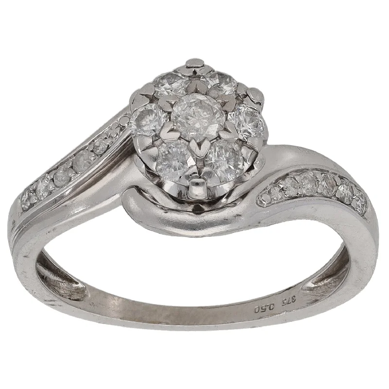 Stone stack rings-9ct White Gold 0.51ct Diamond Cluster Ring Size N