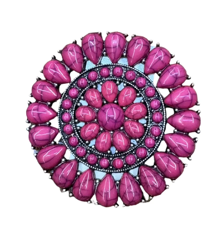 Beaded tassel brooches-Hot Pink Stone Large Flower Concho Brooch