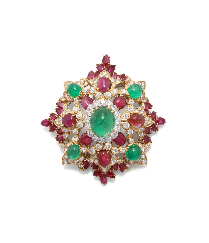 Persian style brooches-Heraldic Colored Snowflake Brooch