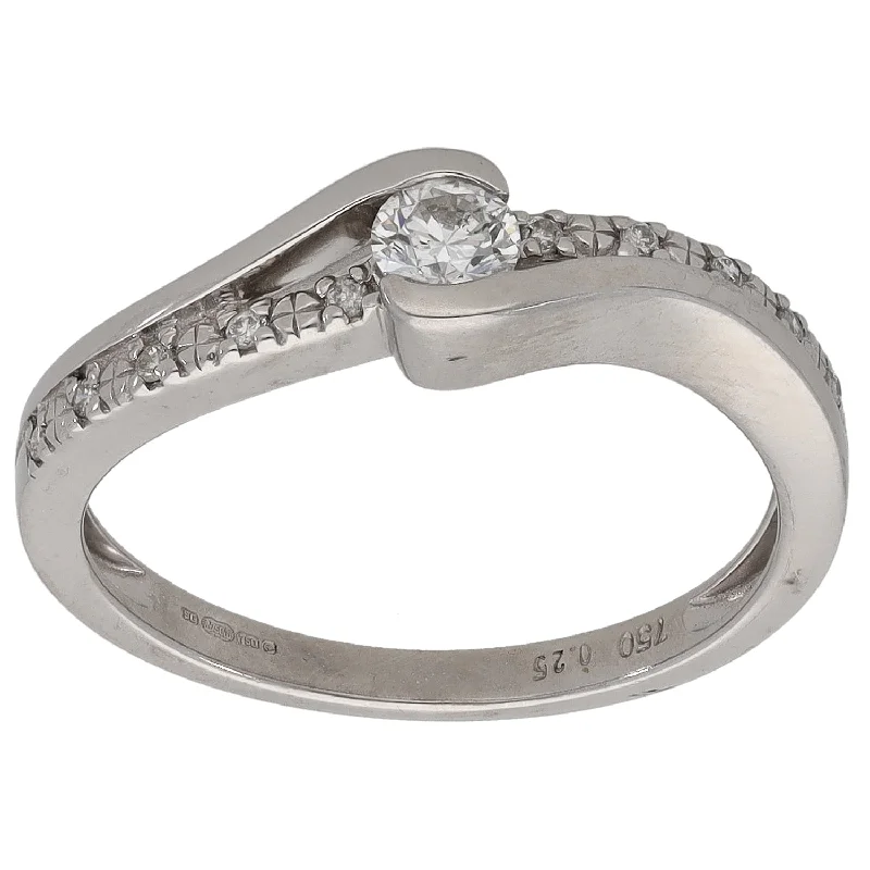 Rough band rings-18ct White Gold 0.25ct Diamond Solitaire Ring With Accent Stones Size O