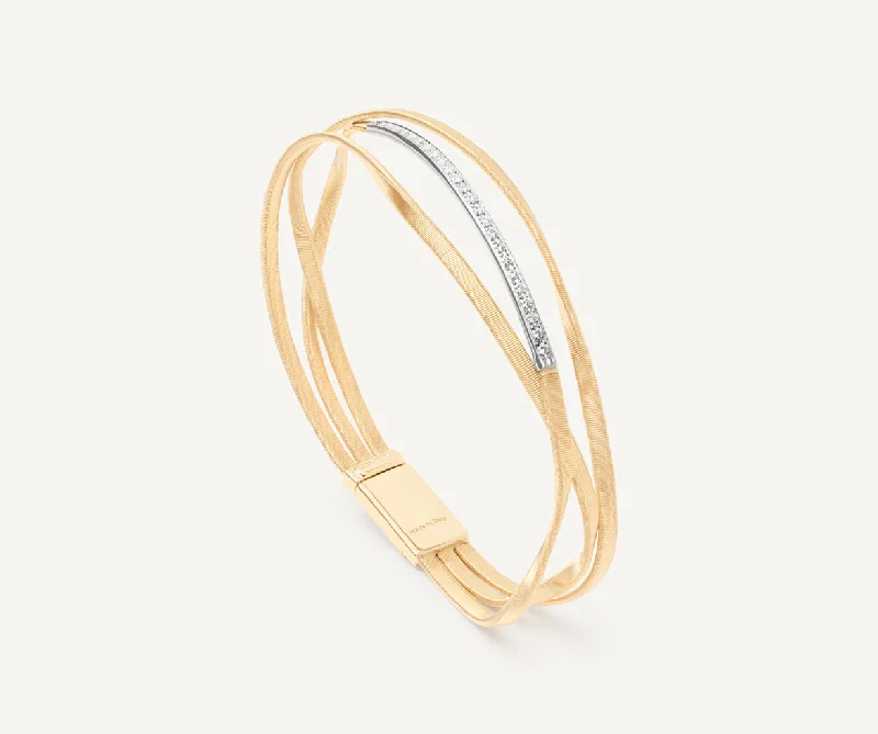 Open cuff bangles-18K Yellow Gold 3-Strand Bangle With Diamond Bar