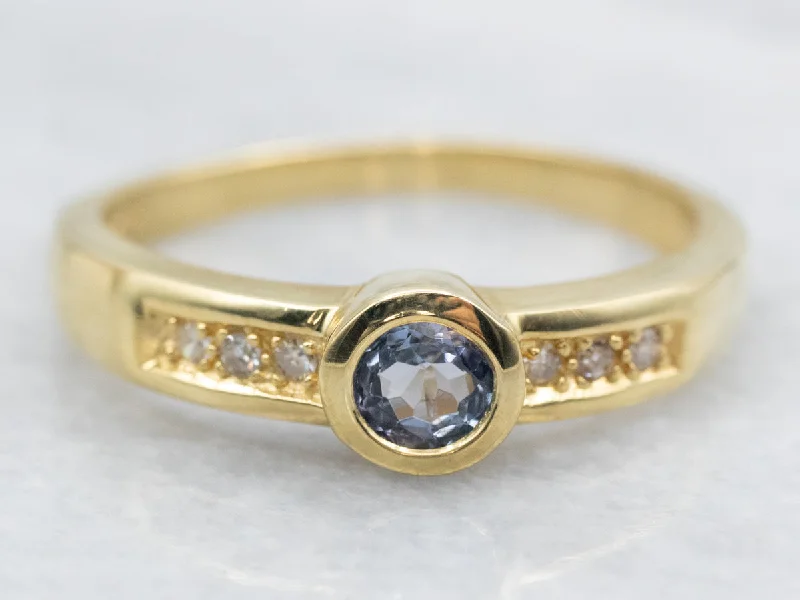 Sleek band rings-Bezel Set Tanzanite and Diamond Ring