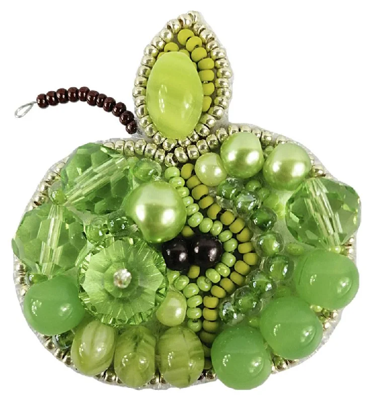 Ethnic bead brooches-Beadwork kit for creating brooch Crystal Art Green apple BP-256C