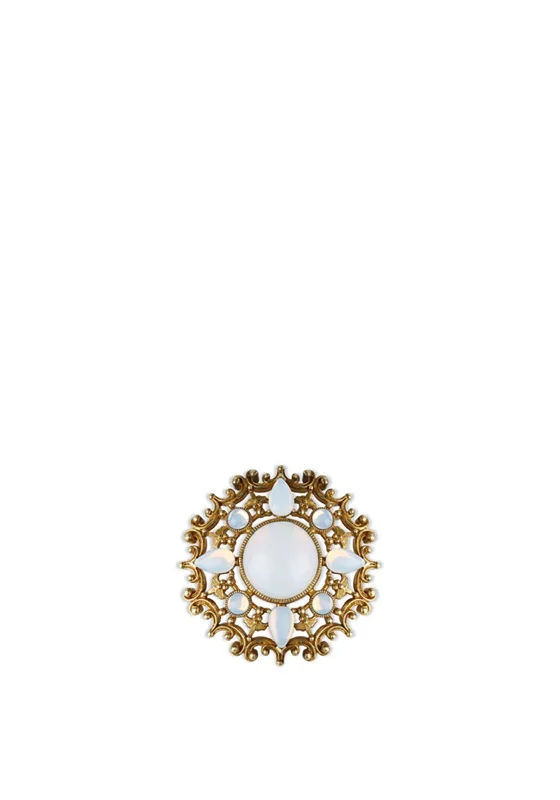 Fluid shape brooches-Newbridge Round Brooch with Opal Coloured Stone Settings, Gold