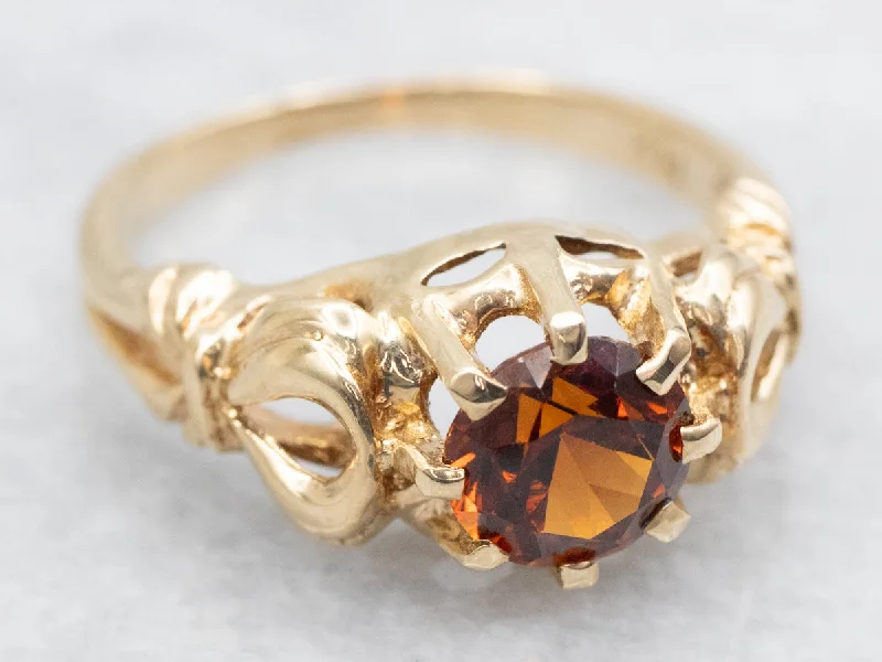 Plated silver rings-Citrine Solitaire Ring with Openwork Shoulders