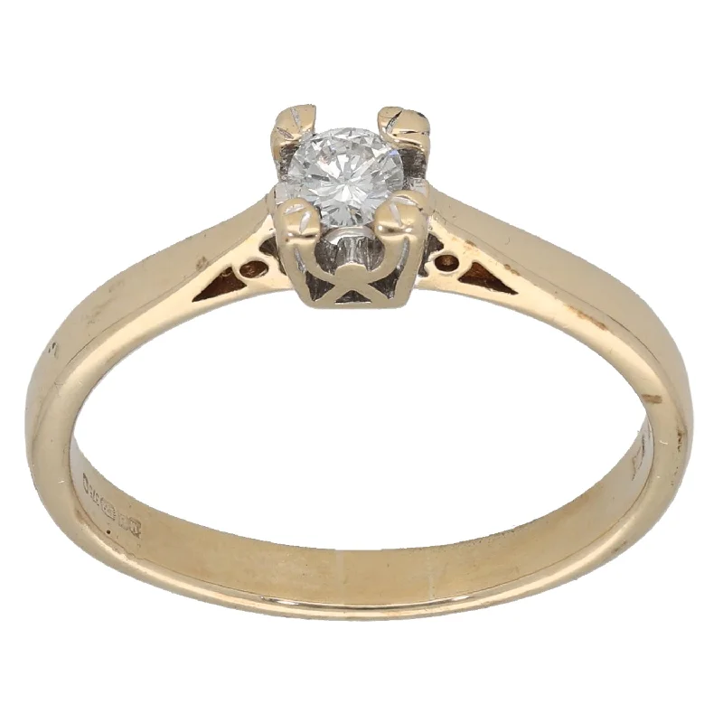 Glittering crystal rings-9ct Gold 0.15ct Diamond Solitaire Ring Size N