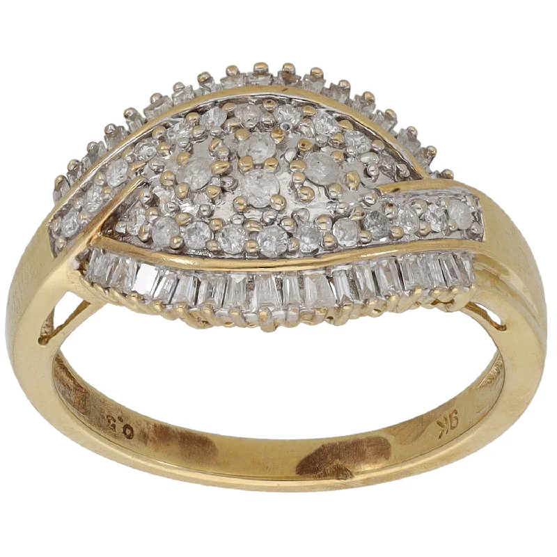 Bird feather rings-9ct Gold 0.61ct Diamond Cluster Ring Size P