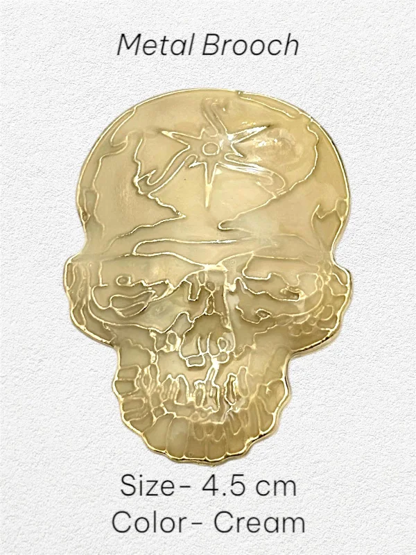 Aquamarine brooches-Cream Designer Skeleton Face Color Metal Brooch