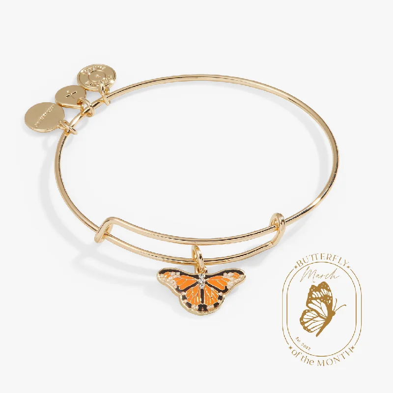 Aged silver bangles-Monarch Butterfly + Crystal Accent Charm Bangle