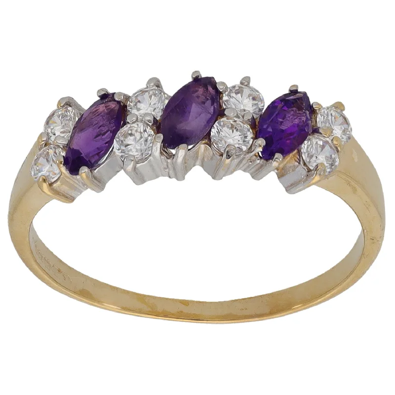 Astrology theme rings-9ct Gold Amethyst & Cubic Zirconia Dress/Cocktail Ring Size O