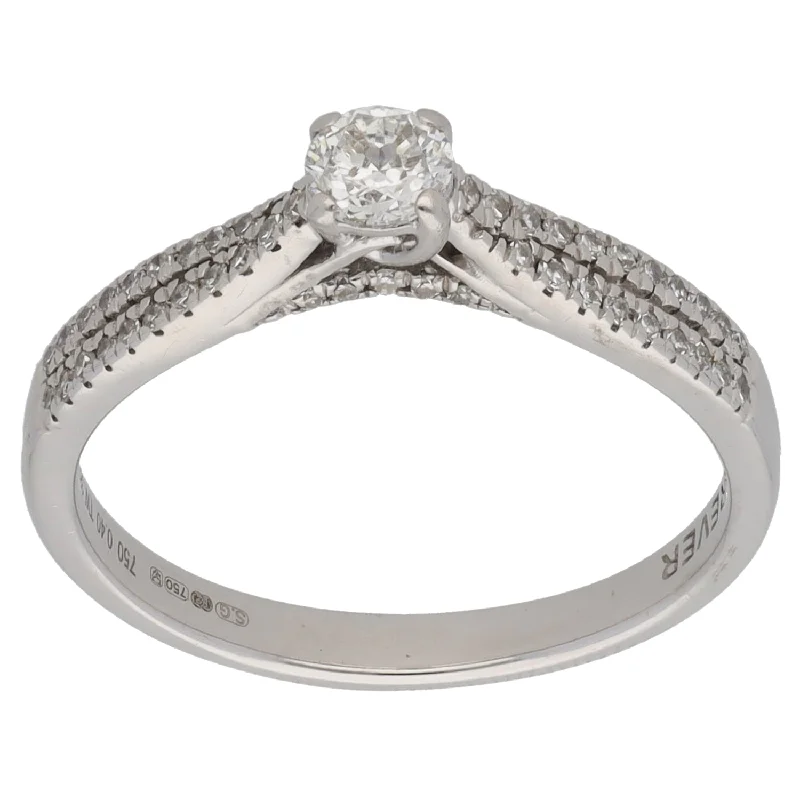 Crafted artisan rings-18ct White Gold 0.40ct Diamond Solitaire Ring With Accent Stones Size N